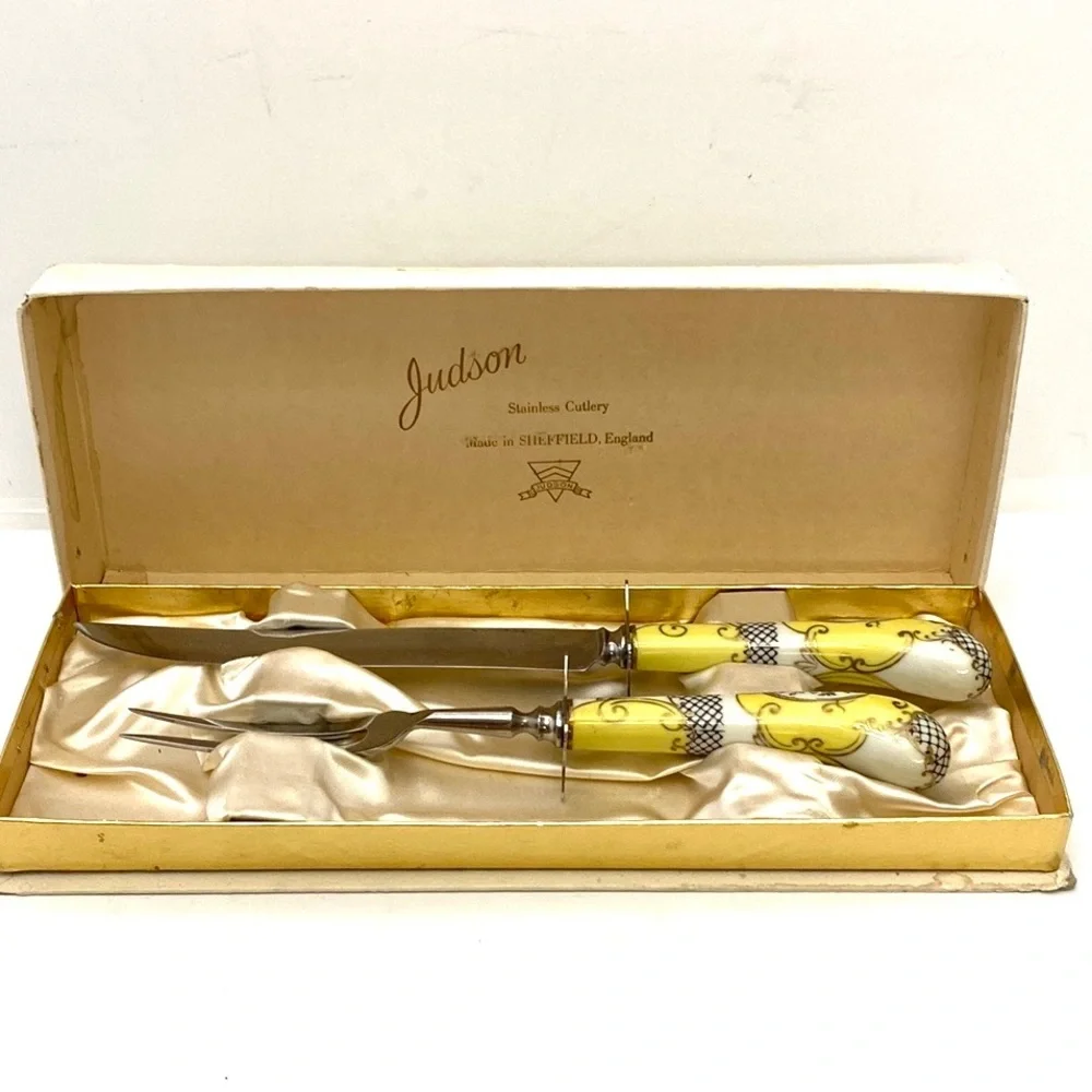 Judson Forged Stainless/Bone China 2-Piece Carving Set Vintage